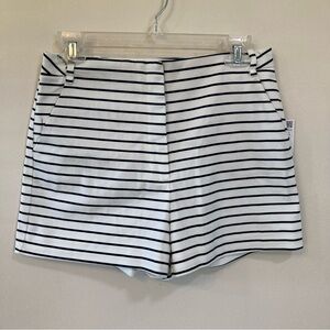 Zara Basic Striped Nautical Shorts Sz M Navy White Cotton Blend Pockets NEW